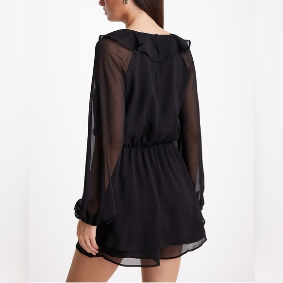 Express Ruffle Tie V-Neck Long Sleeve Romper Size Large - Picture 4 of 14